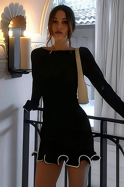 Solid Knit Ruffle Bodycon Mini Dress