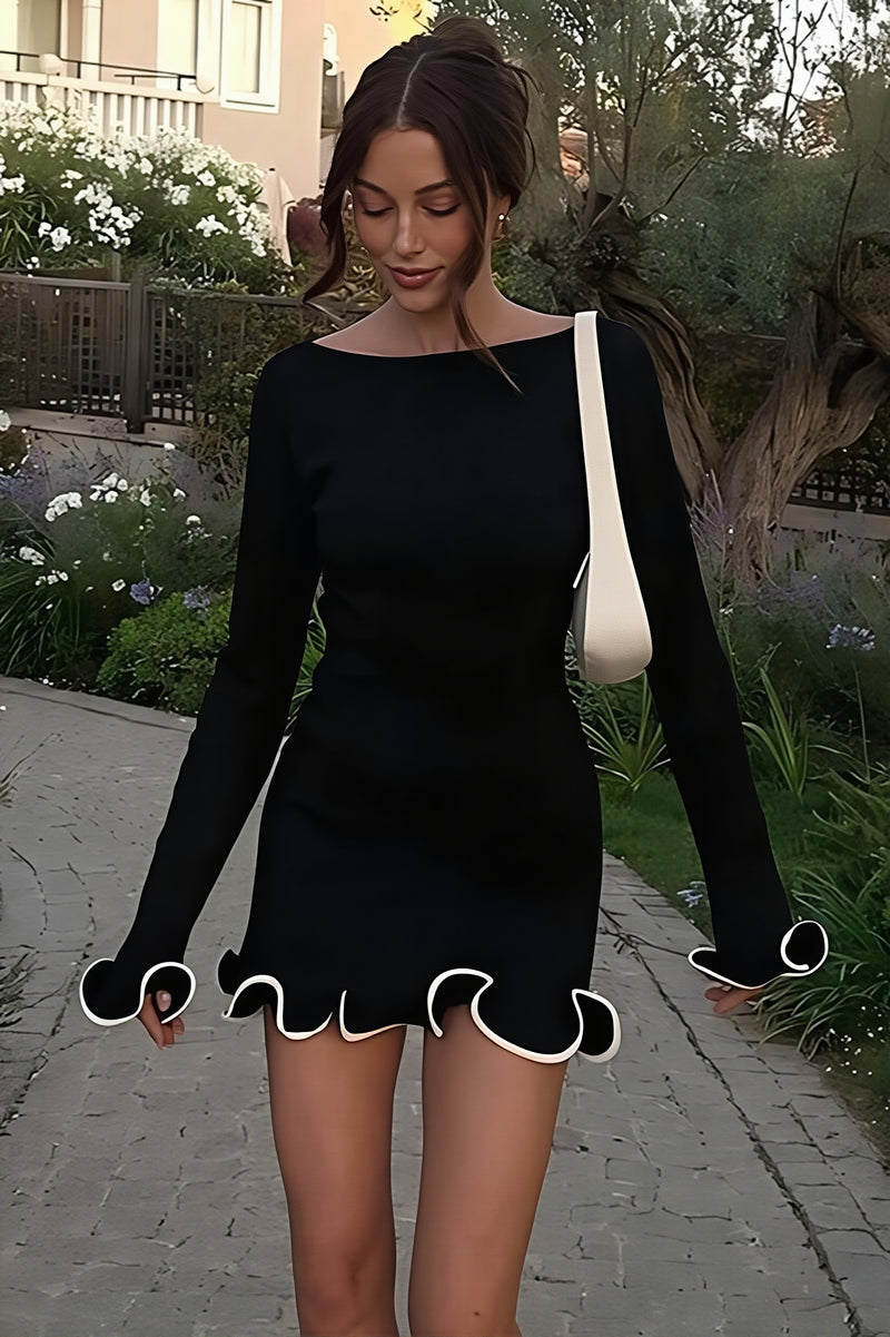 Solid Knit Ruffle Bodycon Mini Dress