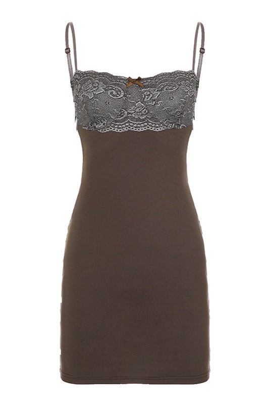 Solid Lace Bow Bodycon Mini Dress