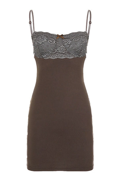Solid Lace Bow Bodycon Mini Dress
