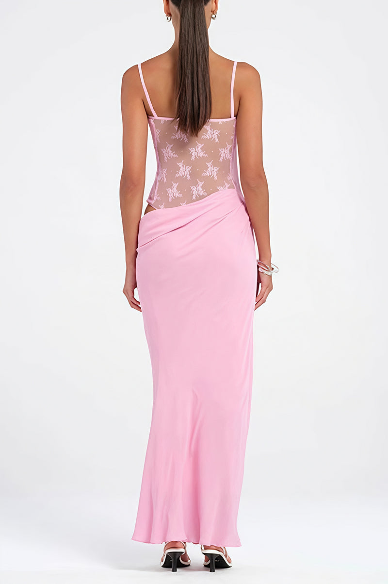 Solid Lace Splice Bodycon Maxi Dress