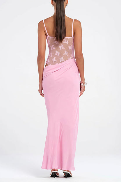 Solid Lace Splice Bodycon Maxi Dress