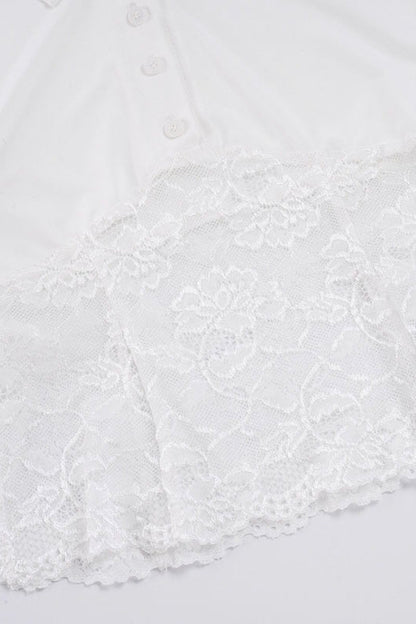 Solid Lace Splice Lapel Casual Blouse