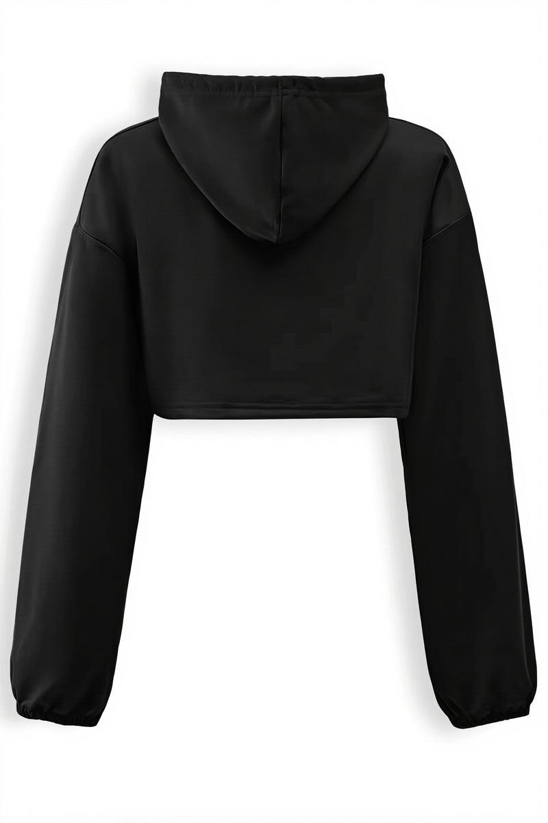 Solid Long Sleeve Slim Cropped Hoodie