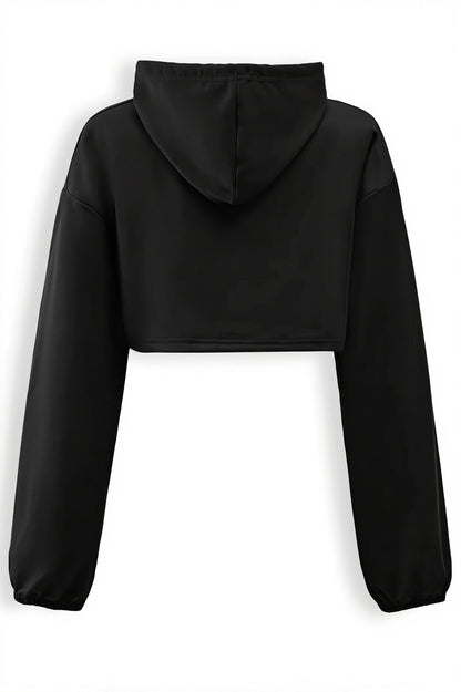 Solid Long Sleeve Slim Cropped Hoodie
