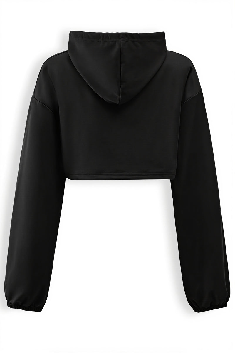 Solid Long Sleeve Slim Cropped Hoodie
