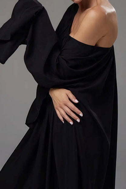 Solid Loose Slouchy Flared Hem Maxi Dress