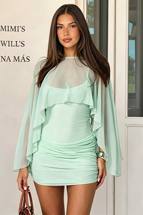 Solid Mesh Shrug Cami Mini Dress