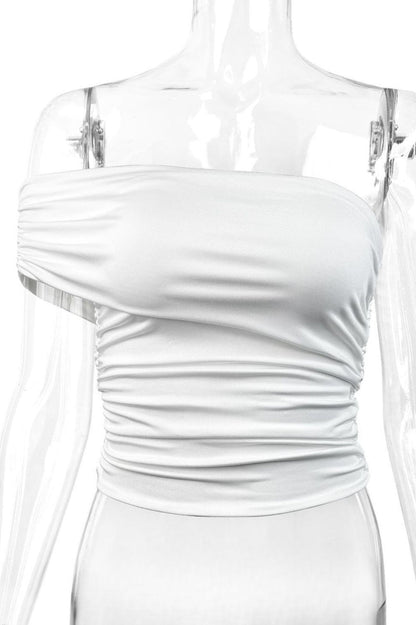 Solid One Shoulder Tube Fitted Blouse