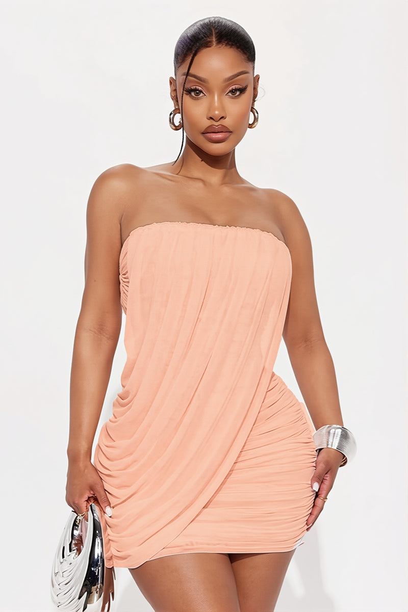Solid Pleated Elegant Slim Mini Dress