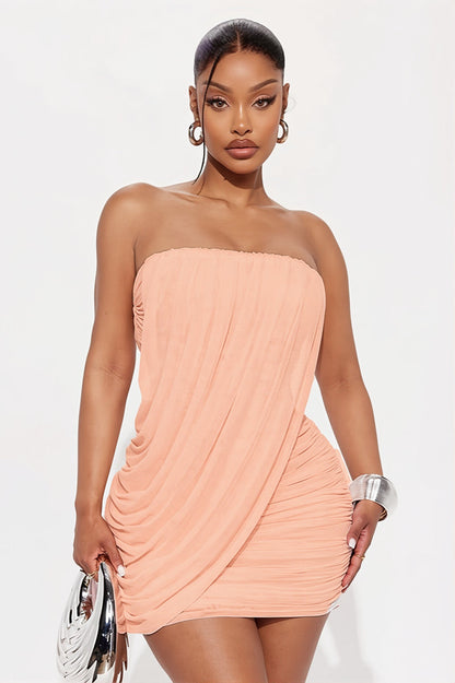 Solid Pleated Elegant Slim Mini Dress