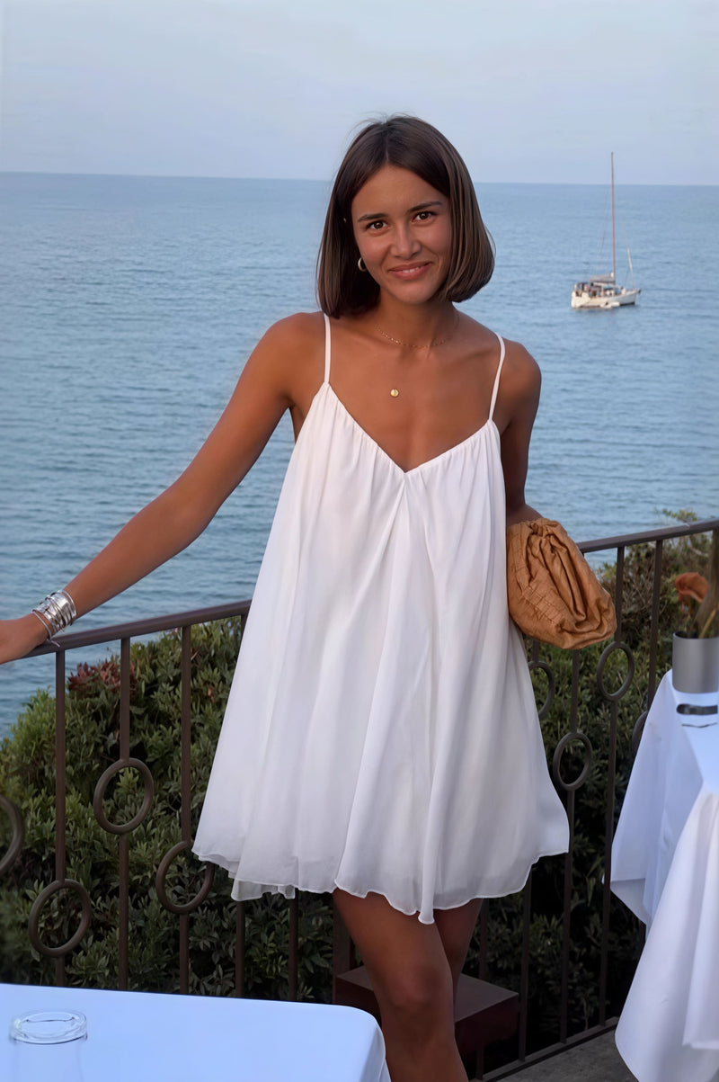 Solid Pleated Flowy Cami Mini Dress