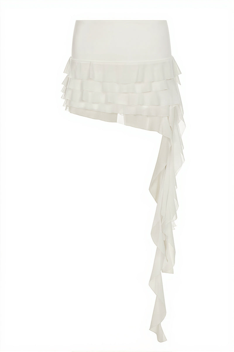 Solid Pleated Ruffle Tie Sash Mini Skirt
