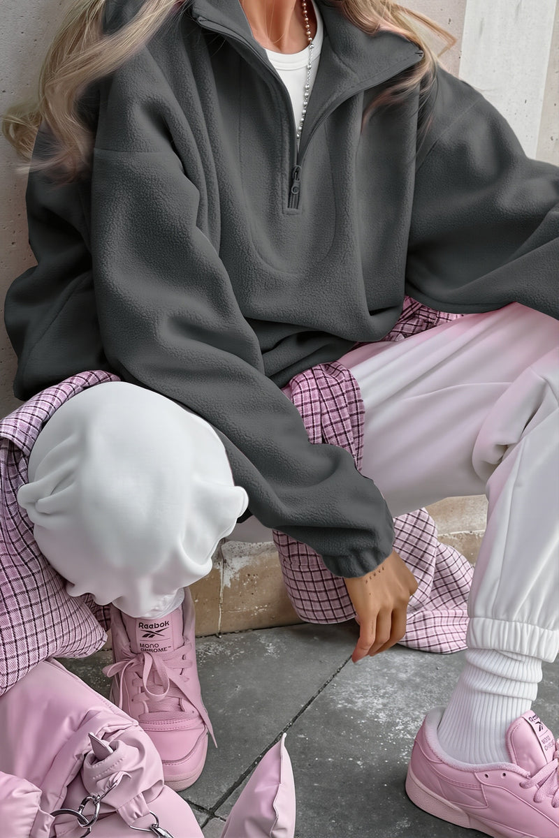 Solid Quarter Zip Fleece Sweatshirt