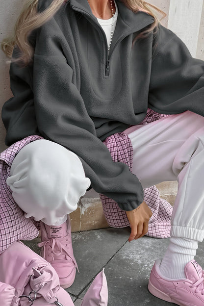 Solid Quarter Zip Fleece Sweatshirt