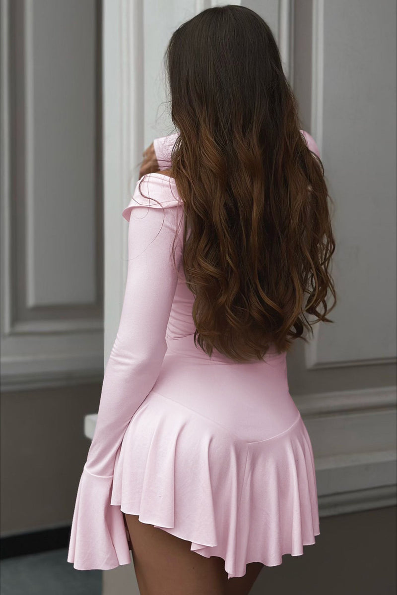 Solid Ruffle Flare Tie Bodycon Mini Dress
