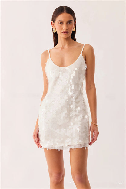 Solid Sequin Spaghetti Strap Mini Dress