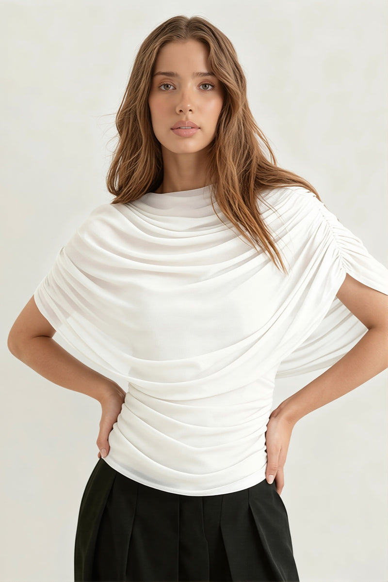 Solid Sheer Ruffle Scarf Neck Blouse