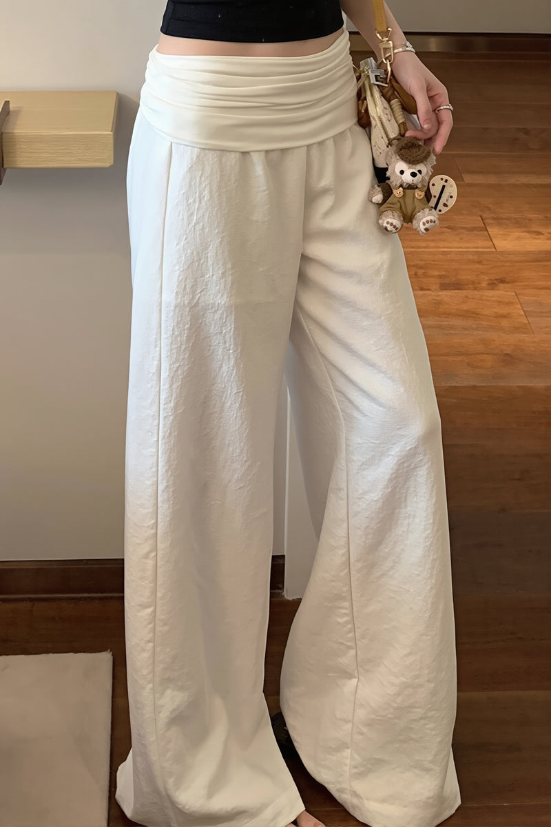 Solid Simple Fold Waist Casual Pants