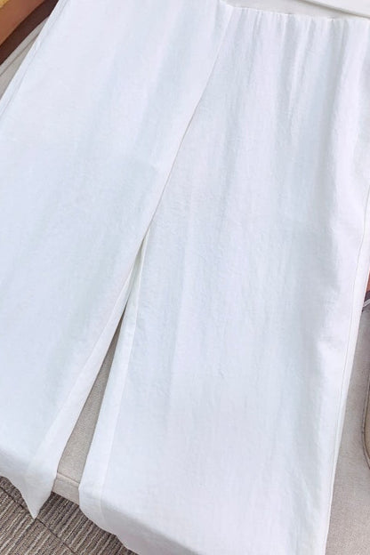 Solid Simple Fold Waist Casual Pants