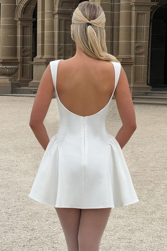 Solid Sleeveless Sexy Backless Mini Dress