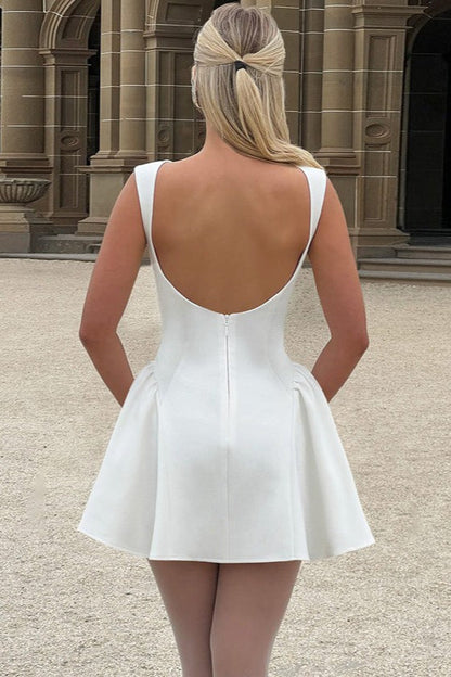 Solid Sleeveless Sexy Backless Mini Dress