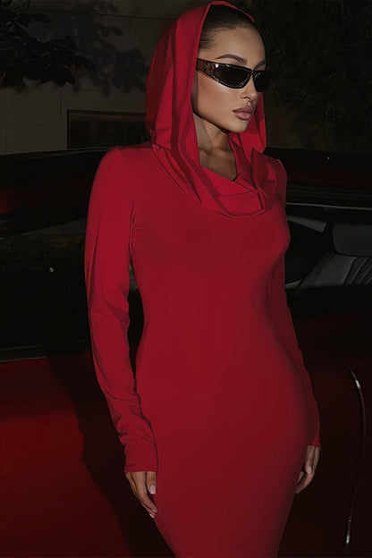 Solid Slim Hooded Mermaid Maxi Dress