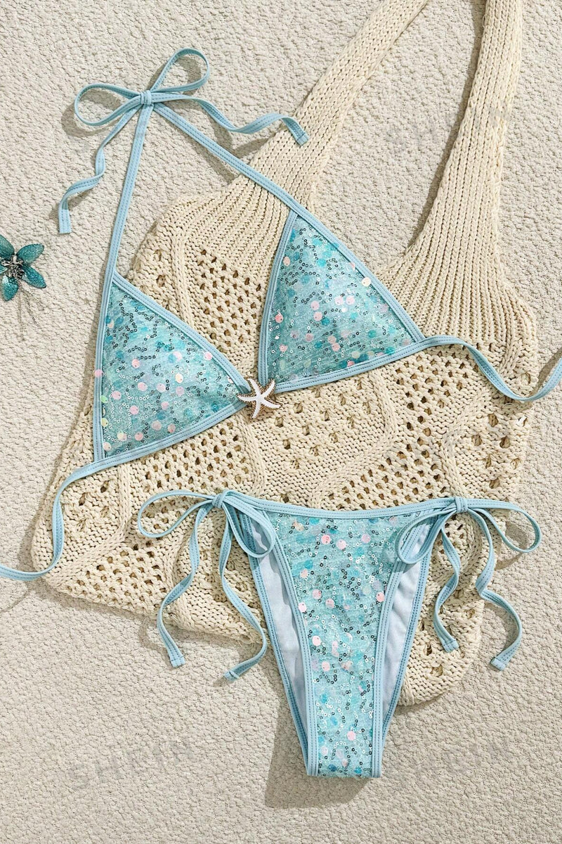 Solid Starfish Sequin Bikini Set