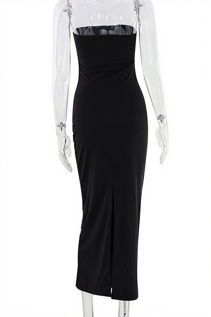 Solid Strapless Rhinestone Maxi Dress