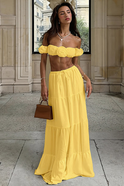 Solid Strapless Tie Ruched Tiered Skirt Sets