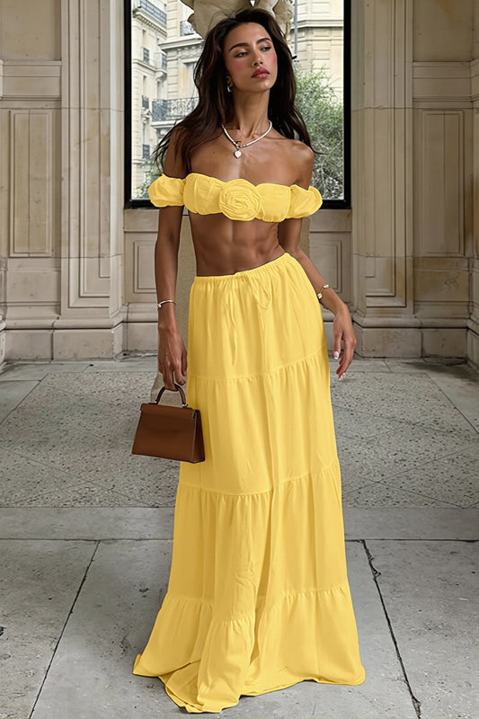 Solid Strapless Tie Ruched Tiered Skirt Sets