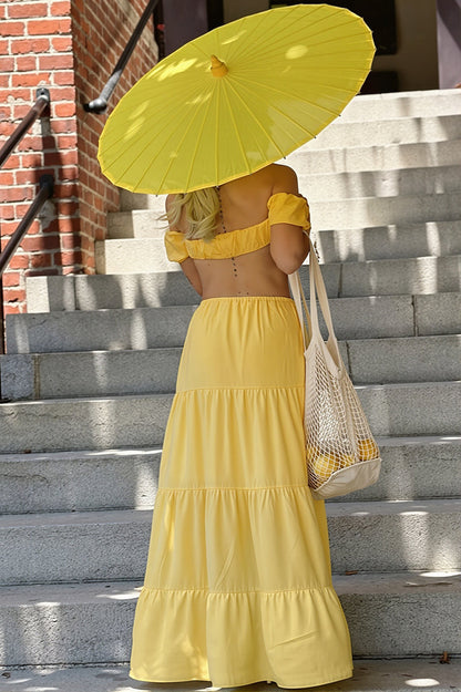 Solid Strapless Tie Ruched Tiered Skirt Sets