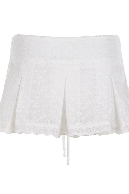 Solid Texture Ruffle Pleated Mini Skirt