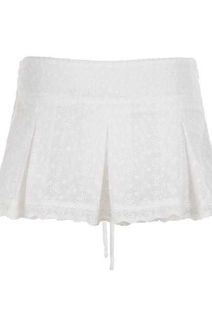 Solid Texture Ruffle Pleated Mini Skirt