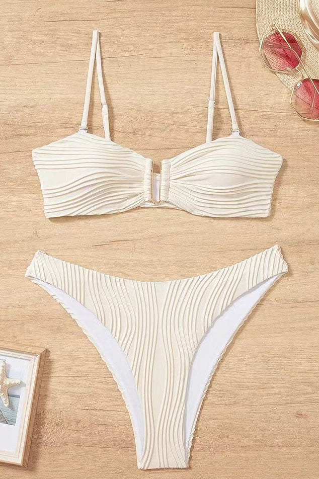 Solid Textured Metal Decor Bikini Set