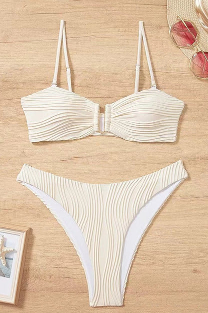 Solid Textured Metal Decor Bikini Set