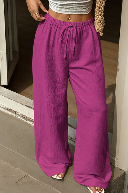 Solid Thin Draped Wide Leg Pants