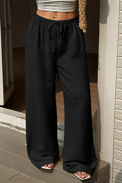 Solid Thin Draped Wide Leg Pants