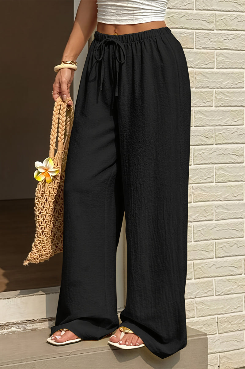 Solid Thin Draped Wide Leg Pants