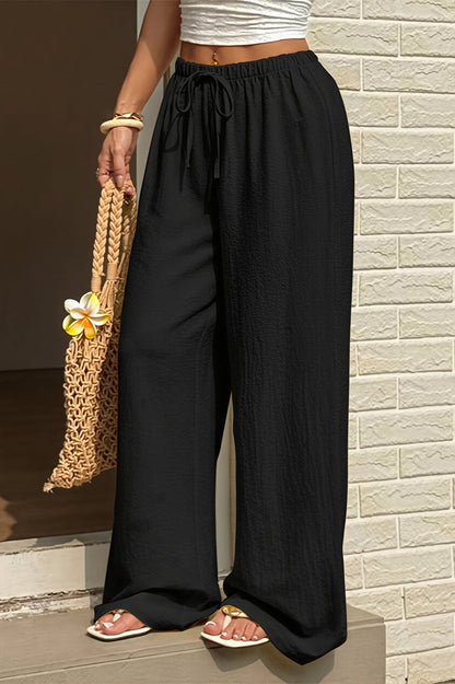 Solid Thin Draped Wide Leg Pants