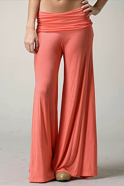 Solid Wide Leg Flare Casual Pants