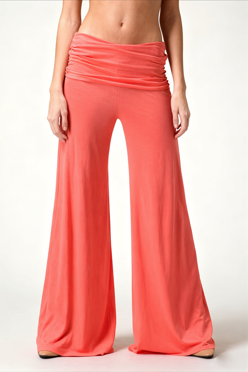 Solid Wide Leg Flare Casual Pants