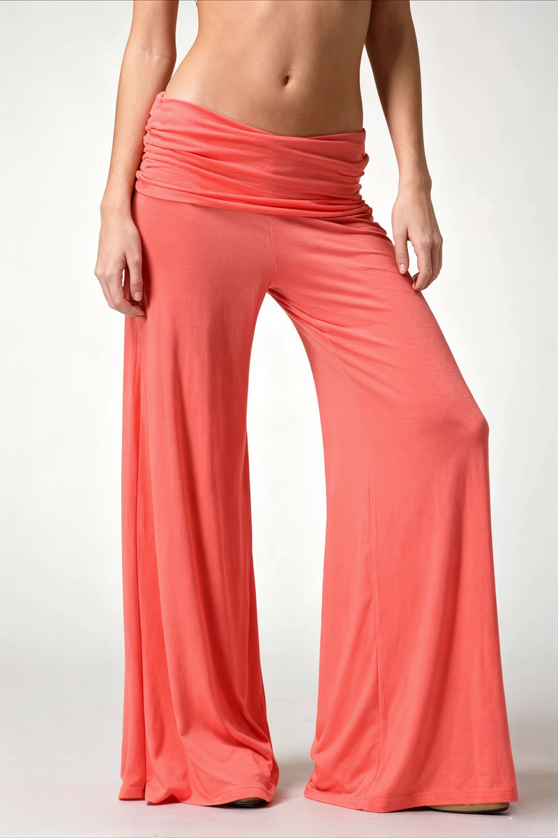 Solid Wide Leg Flare Casual Pants
