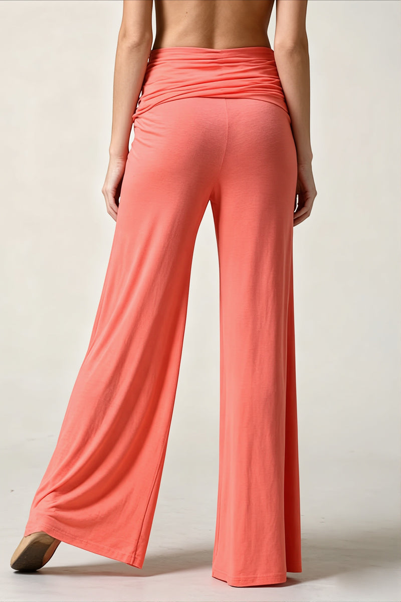 Solid Wide Leg Flare Casual Pants