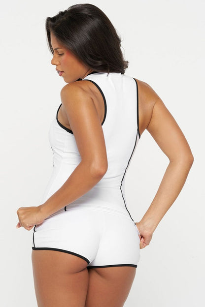Solid Zip Slim Short Two Piece Set