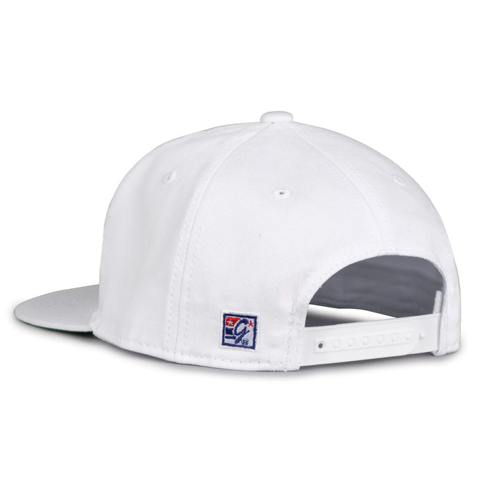 South Carolina Retro Circle snapback hat in white, rear view showing the adjustable snap closure