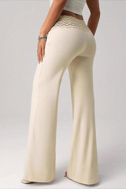 Splice Lace Waist Flared Pants