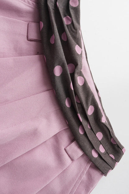 Splice Polka Dot Fold Waist Pants