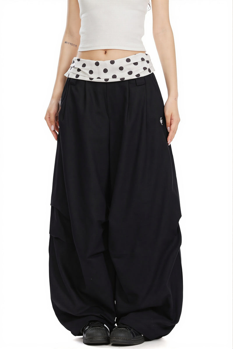 Splice Polka Dot Fold Waist Pants