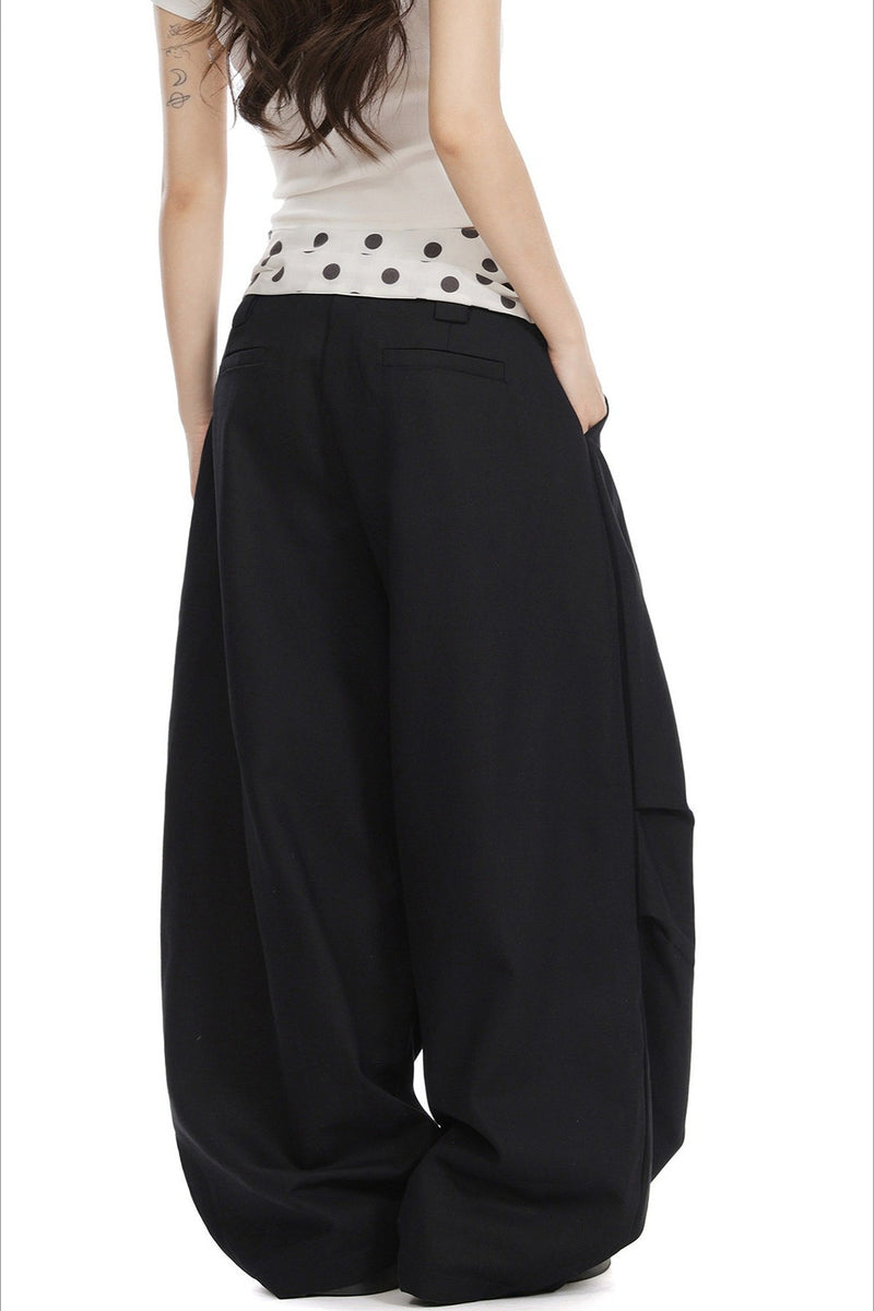 Splice Polka Dot Fold Waist Pants